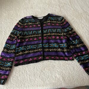 Tait‎ Mate Beaded Sequin Jacket Women's 12 Colorful Holiday Glam Sparkly